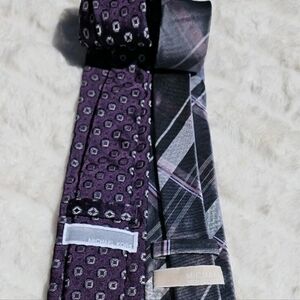 MICHAEL KORS Set Of Two Men's 100% Silk Ties Purple & Grey Geometric Design EUC